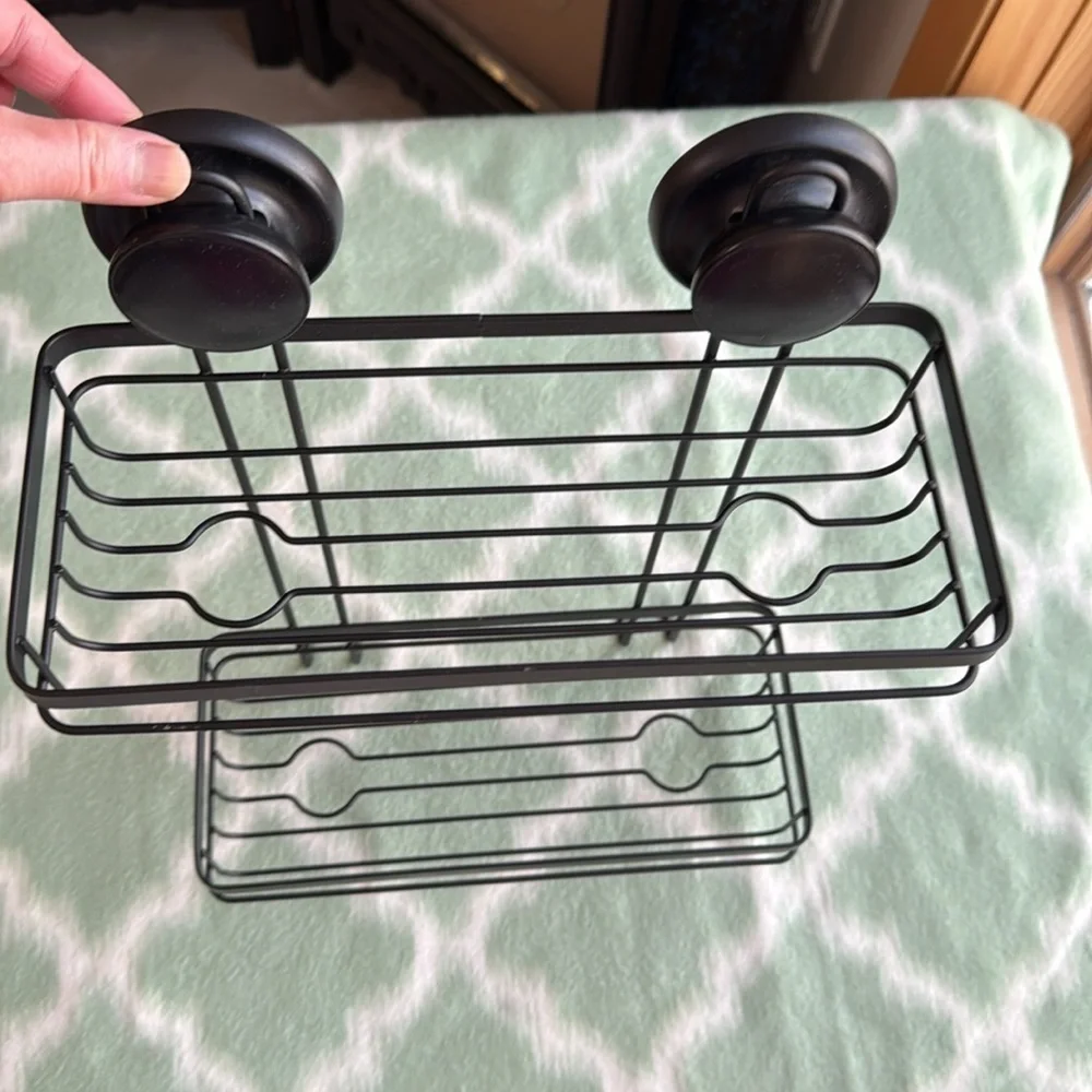 Double Tier Black Metal Organizer with suction cups - matte black